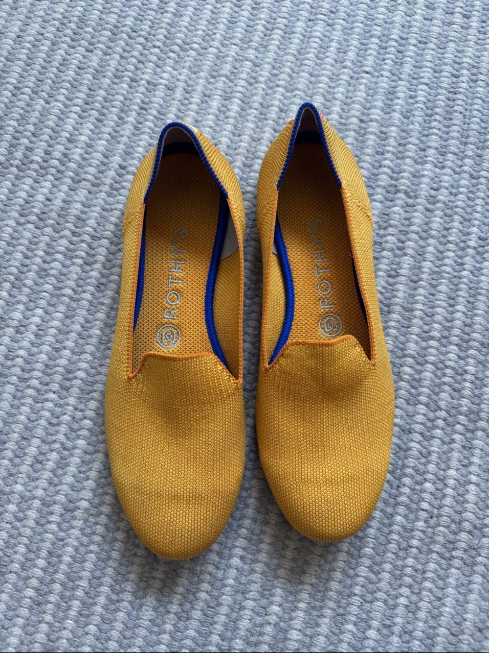 Rothy's Yellow Knit Slip-On Flats with Blue Trim